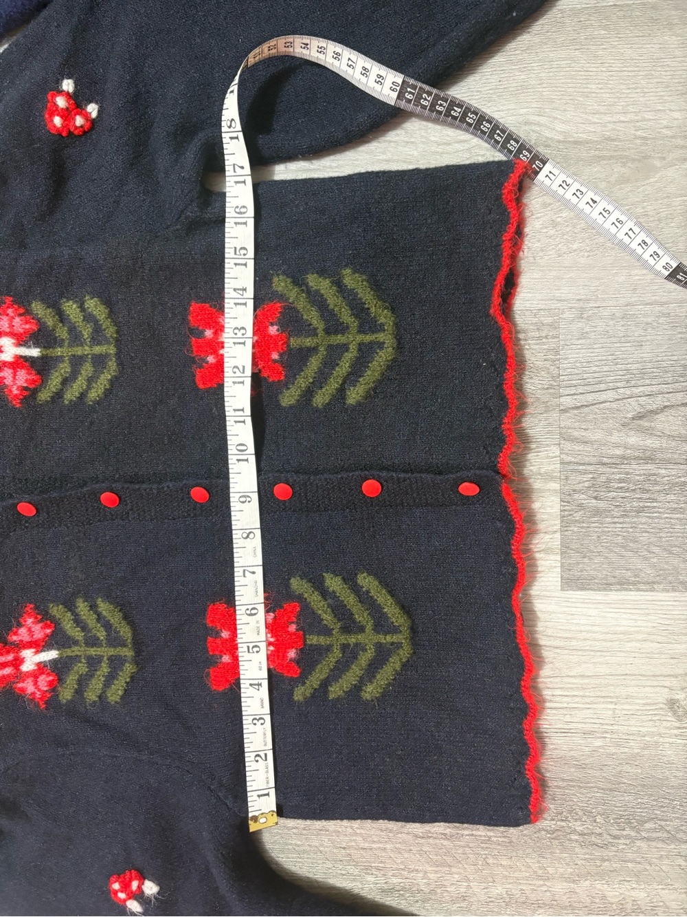 Free People Navy Floral Knit Button-Front Cardigan with Red Accents - Picture 7 of 9